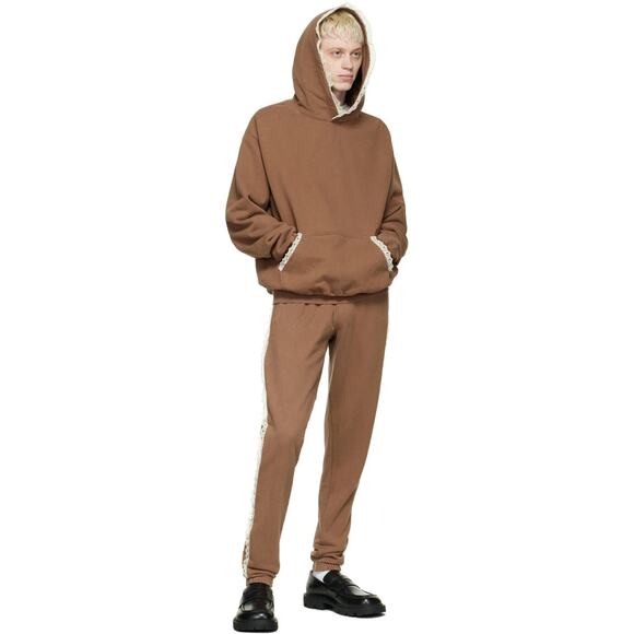 Tanner Fletcher Genderless Brown Lace Trim Pullover Hoodie & Jogger Set S $640 - Picture 2 of 16